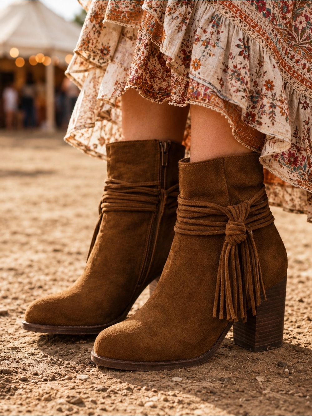 Jessica Simpson JS‑Sesley Suede Fringe Ankle Booties Cognac/Tobacco Brown Sz 6 M